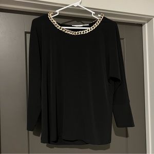 Calvin Klein Black & Gold Chain Scoop Neck Blouse
